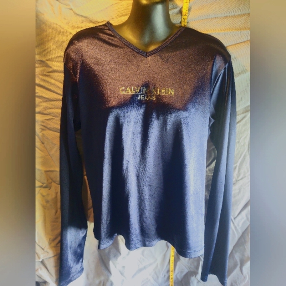 Calvin Klein Jeans Large Indigo Blue Long sleeve Satin top